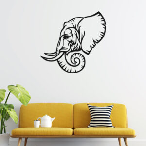 3D Look Elephant Face Metal Wall Art