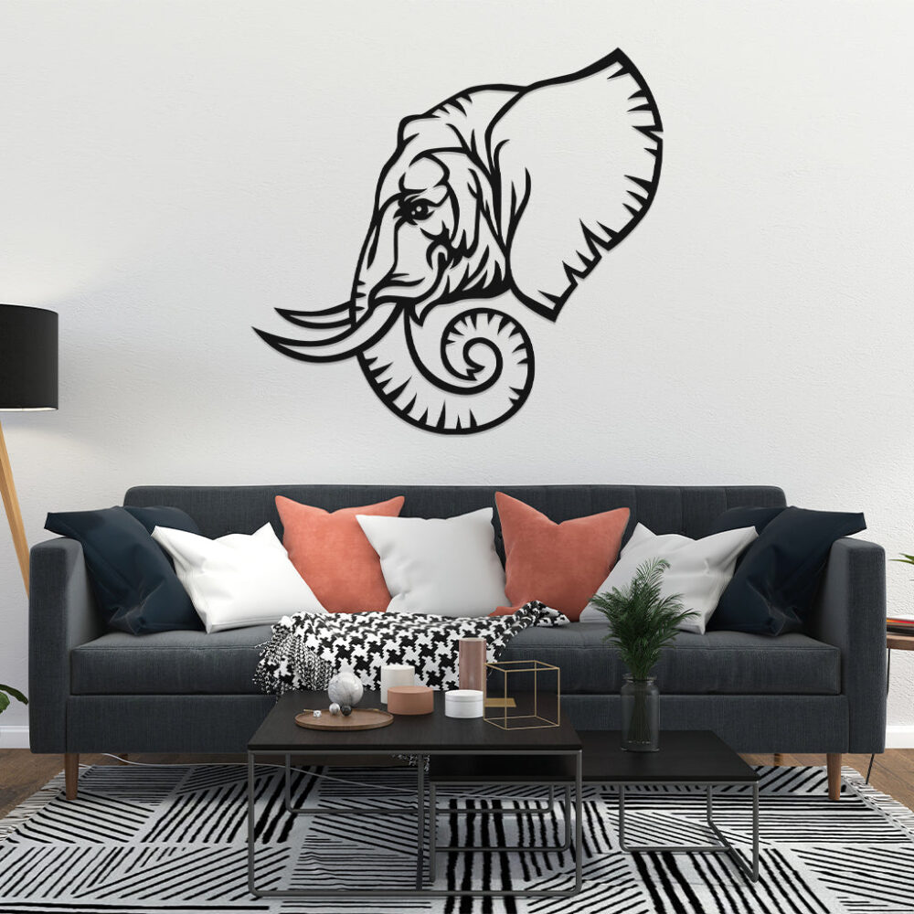 3D Look Elephant Face Metal Wall Art4