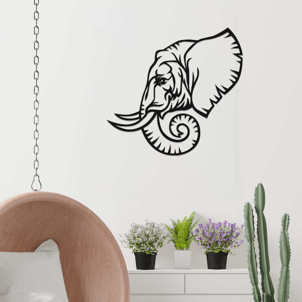 3D Look Elephant Face Metal Wall Art5