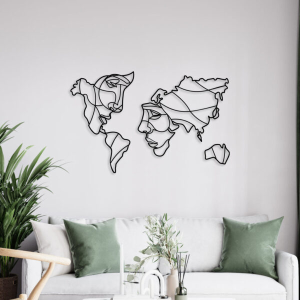 Face Shaped World Map Metal Wall Art2