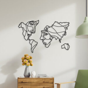 Face Shaped World Map Metal Wall Art3