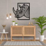 Rhinoceros with Big Horn Metal Wall Art