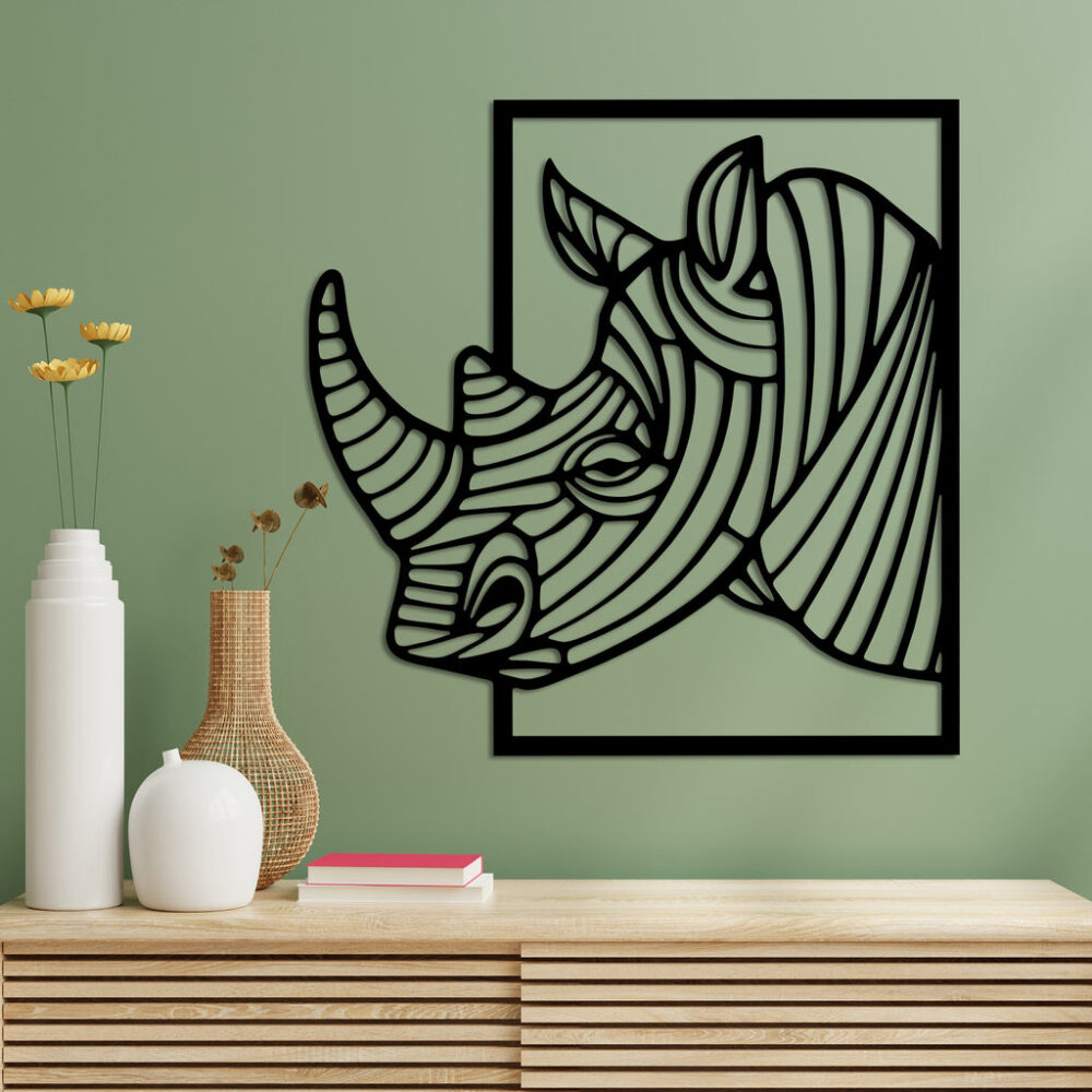 Rhinoceros with Big Horn Metal Wall Art5