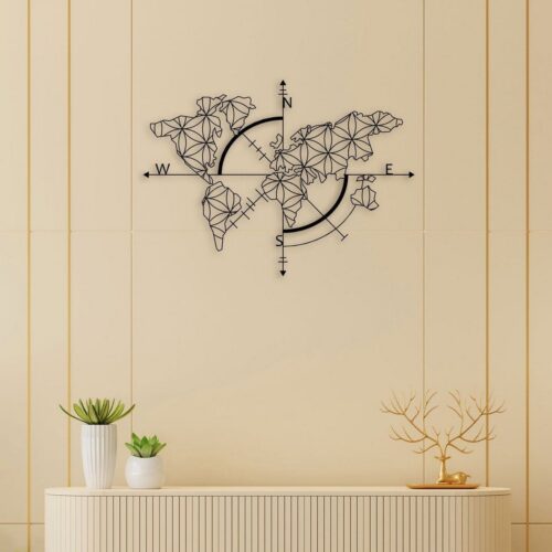 World Map With Direction Metal Wall Art 1