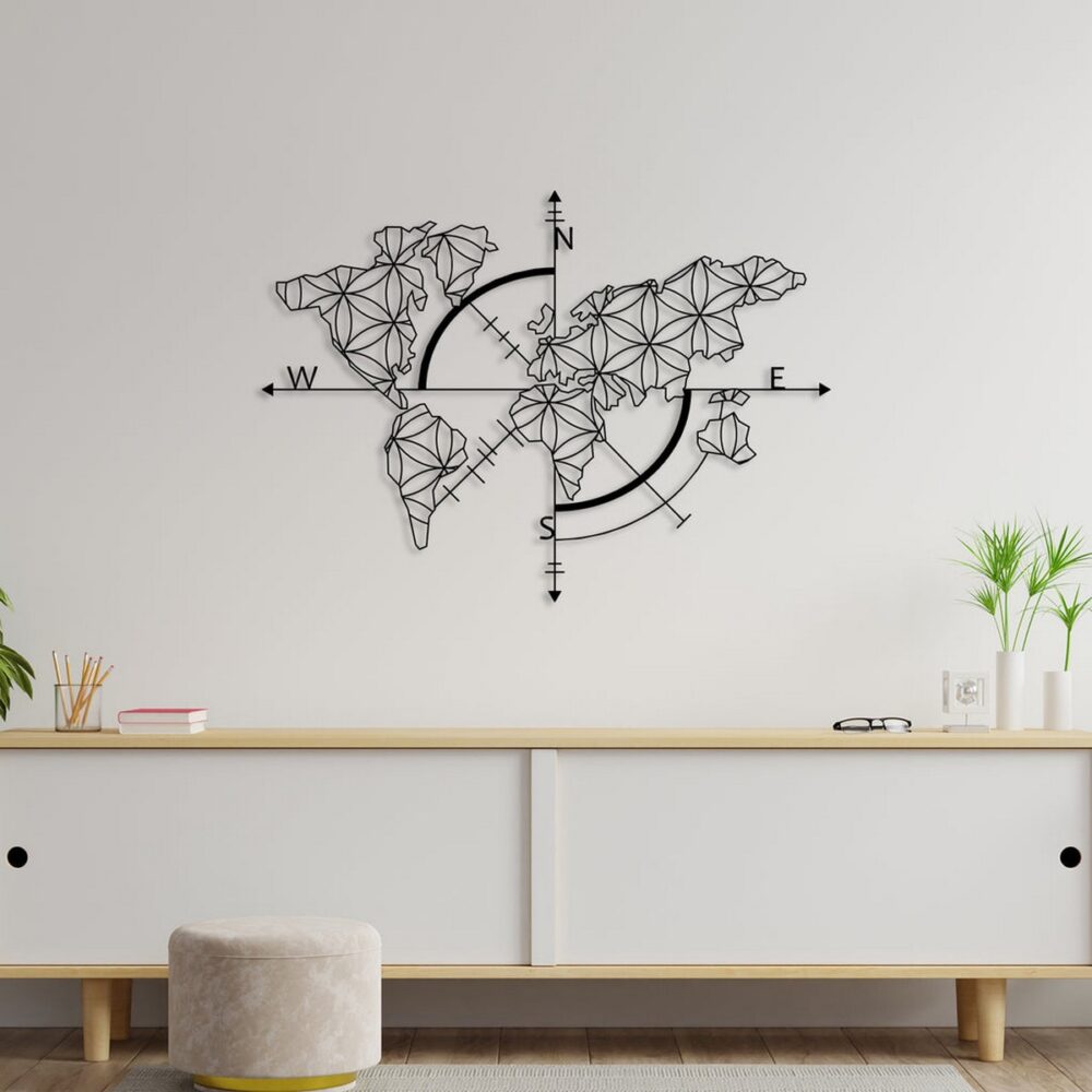 World Map With Direction Metal Wall Art3 1