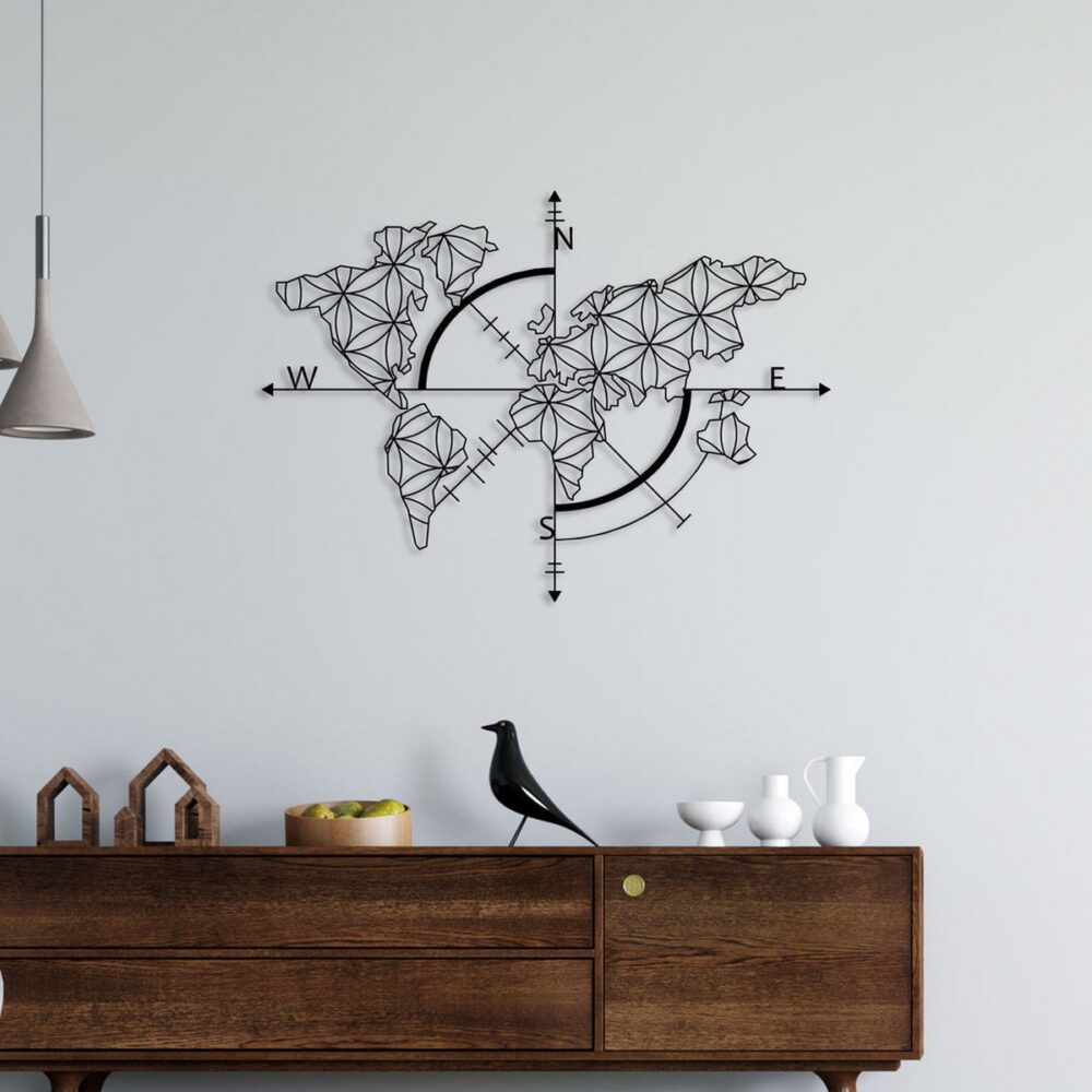 World Map With Direction Metal Wall Art4 1