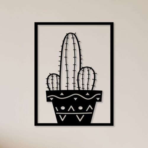 Cactus In Pot Metal Wall Art1