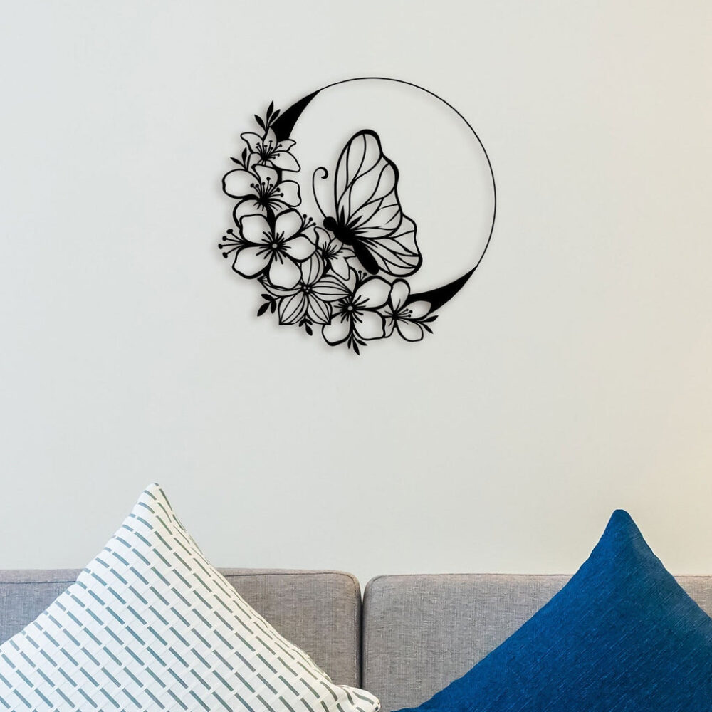 Flowers Ring Butterfly Metal Wall Art2