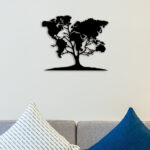 Map On Tree Metal Wall Art2