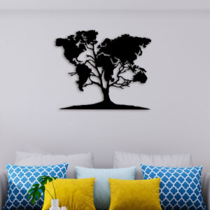 Map On Tree Metal Wall Art4