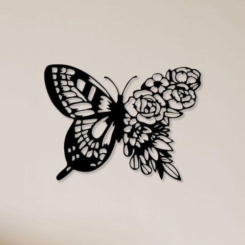 Rose Butterfly Metal Wall Art1