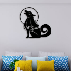 Wolf On Moon Metal Wall Art4