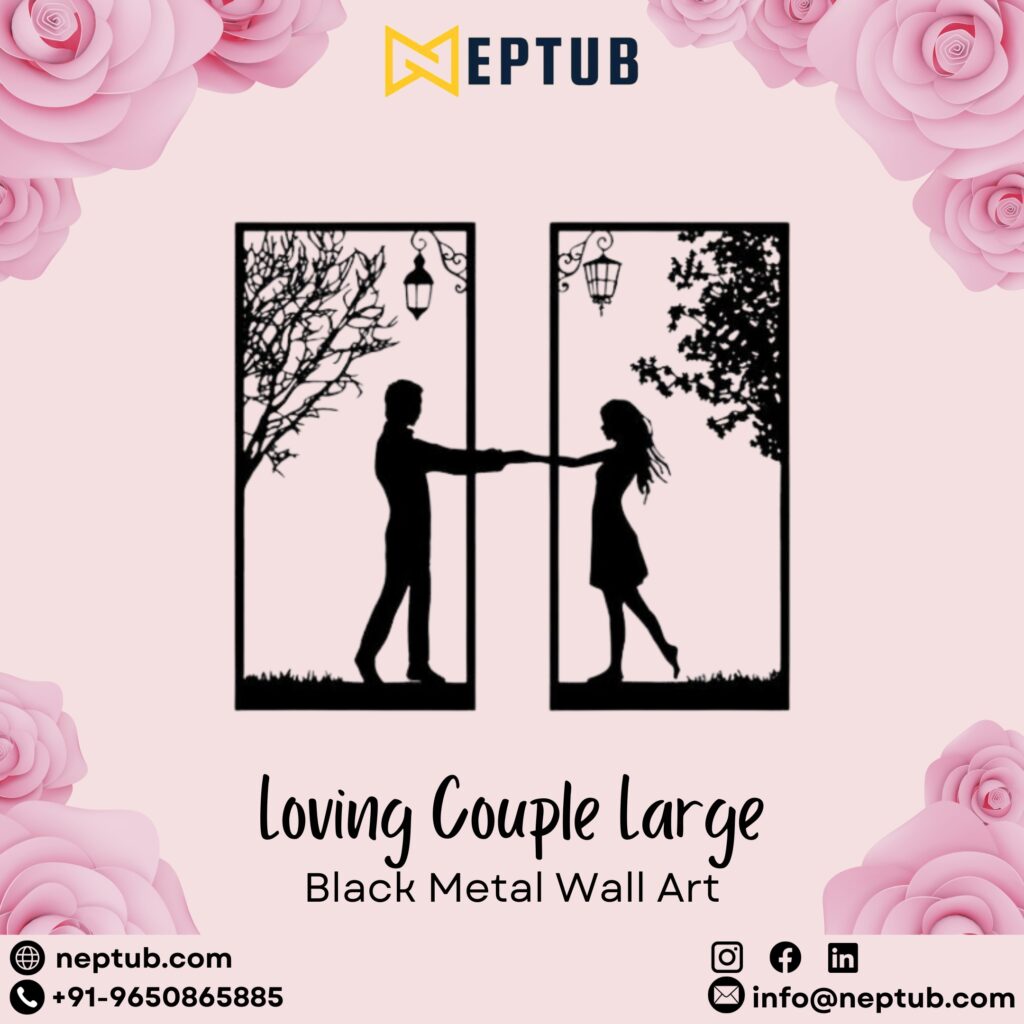 Unique Loving Couple Large Black Metal Wall Art Eternal Romance in Every Detail