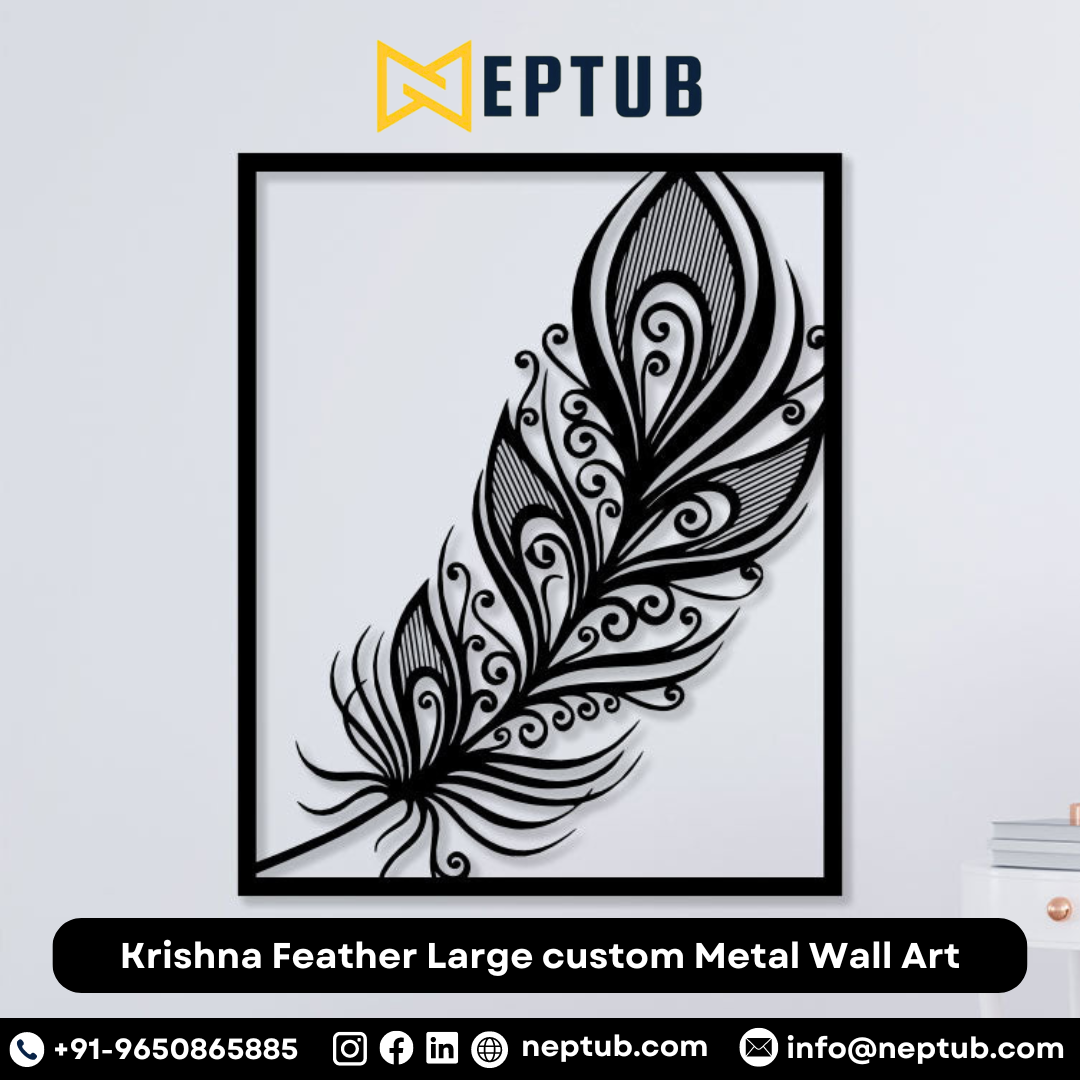Krishna Feather Large Custom Metal Wall Art Divine Elegance for Your Home