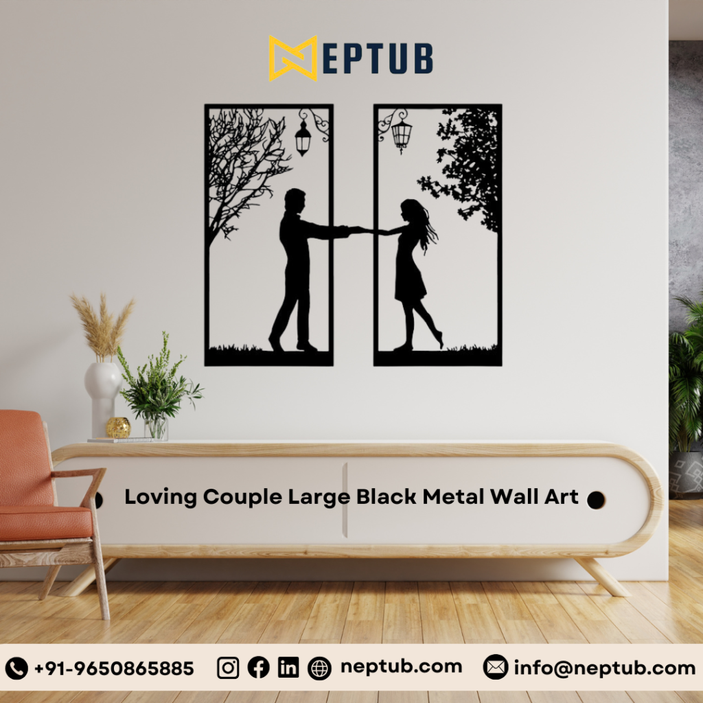 Celebrate Love with Elegant Couple Black Metal Wall Art