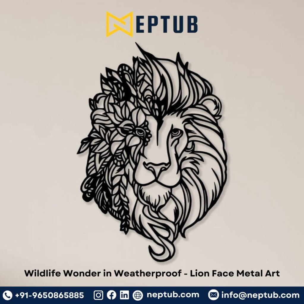 Bring Majestic Wildlife Home with Weatherproof Lion Face Metal Art by Neptub