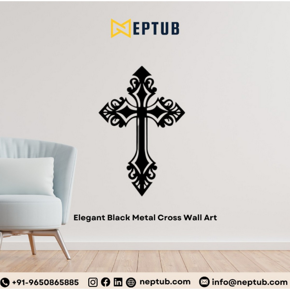 Elegant black metal cross wall Art