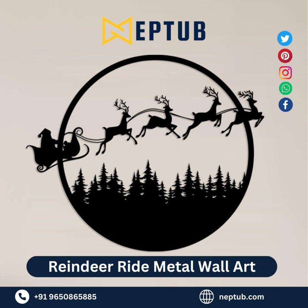 Transform Your Space into a Winter Wonderland with Reindeer Ride Metal Wall Art by Neptub