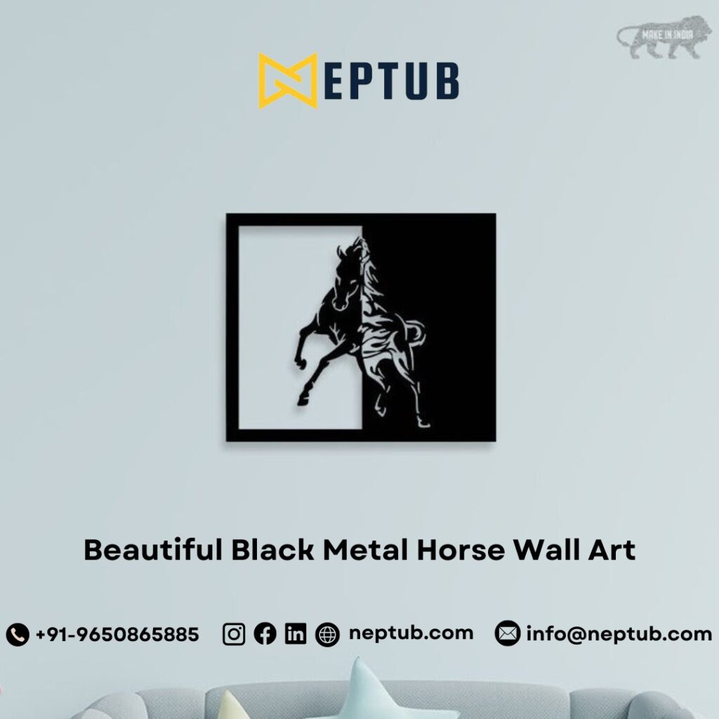 Grace Your Walls with Neptub’s Stunning Black Metal Horse Wall Art