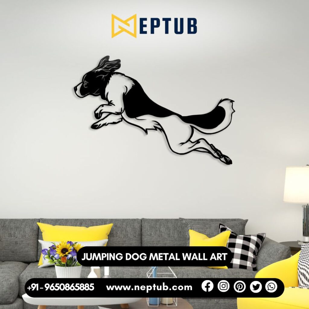 Energetic Elegance – Jumping Dog Metal Wall Art