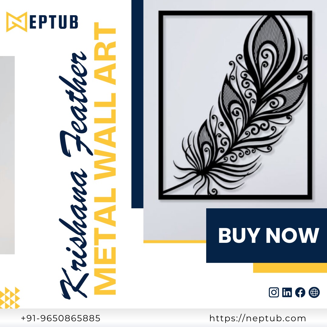 Divine Elegance Redefined Krishna Feather Metal Wall Art by Neptub